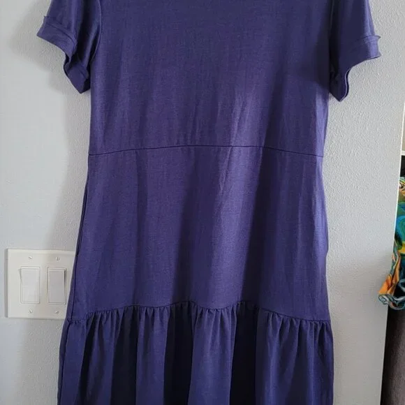 NWT Blue Berryou Short Sleeve Pocket Ruffle Swing Casual Shift Dress Size Small - Picture 13 of 16